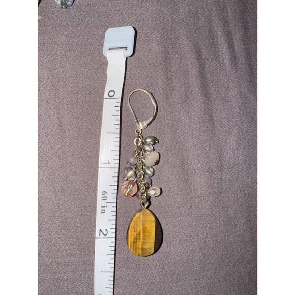 -NECKLACE & EARRING SET VTG Avon 80s Gold Tone Tiger Eye Fish Hook - Picture 5 of 16